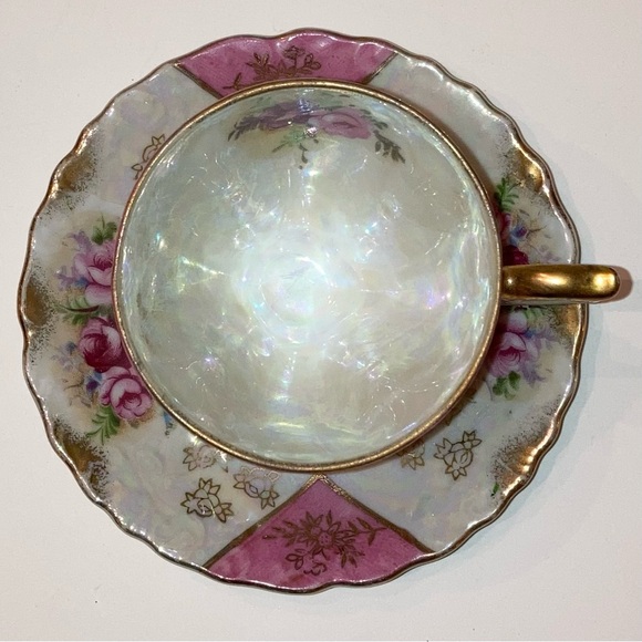 RARE Vintage Floral Lusterware Pearlescent Porcelain Fine China Tea Cup Saucer - Picture 4 of 14